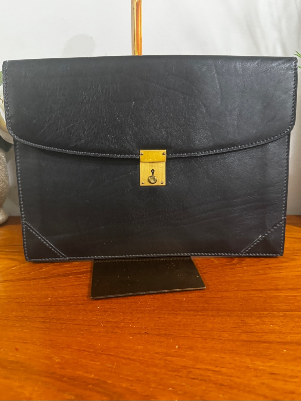 Gazzarrini Firenze Black Leather Men’s Document Folio Gold Lock have the key - Picture 4 of 14